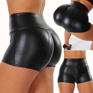 las mujeres de la moda de cuero sintético pantalones cortos casual de cintura alta flaco sólido negro club nocturno deporte yoga pantalones cortos mini pantalones cortos