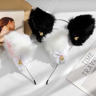 GOT Faux piel gatito orejas diadema con gargantilla Collar conjunto dulce Bowknot campanas Lolita pelo aro Anime Maid Cosplay disfraces accesorios (7)