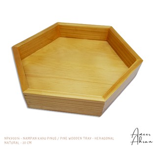 Bandeja de madera de pino/bandeja de madera de pino - Hexagonal - Natural - 20 cm