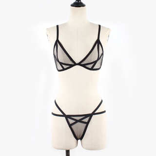 denshine^_^ Women Sexy Lingerie Corset Solid Mesh Underwire Sleepwear Underwear Set (8)