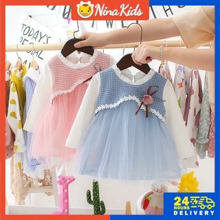 0-4 años Vestido para niñas bebés Falda de princesa de malla floral de manga larga