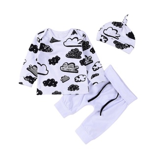 Primavera otoño traje de algodón niños dibujos animados patrón de manga larga Top + pantalones de manga larga + sombrero de 3 piezas conjuntos de bebé niños ropa conjunto