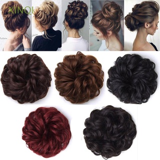 XINQI Natural Messy Hair Donut Bun Black Elastic Band Synthetic hair Women Brown Curly Hairpieces Fake Hair Drawstring Curly Chignon/Multicolor (1)