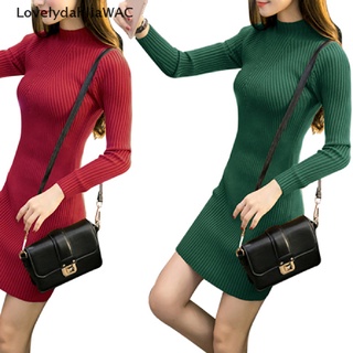 [lovelydahliawac] mujeres otoño invierno delgado suéter vestido bodycon cuello alto de punto jersey prendas de punto recomendado