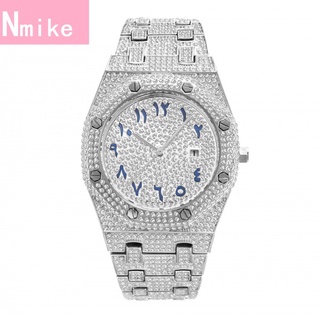Nmike Reloj de diamantes para hombres y mujeres de la misma marca Popular Hip Hop europeo de alta gama reloj de hombre de calendario impermeable de diamantes completos