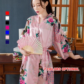 Vestido de mañana de verano de satén vestido de dama de honor pavo real Kimono imitación seda camisón japonés Yukata albornoz ropa de dormir señora pijamas túnica (1)