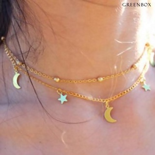 Greenbox collar/Choker de doble capa con colgante de luna brillante chapado en oro para fiesta