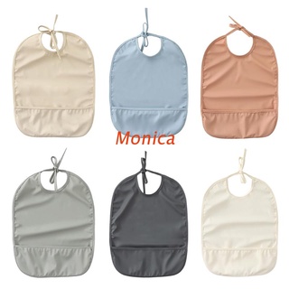 MON Solid Color Waterproof Bib with Pocket Baby Infants Feeding Drawing Apron Smock