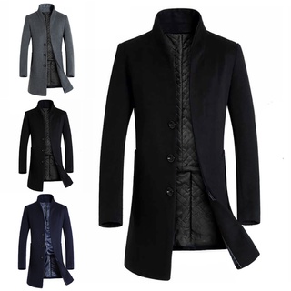 qinfuh hombres invierno cálido Color sólido lana gabardina Outwear abrigo largo chamarra (1)