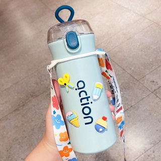 THERMOS taza portátil de paja con termo deportes taza de agua capacidad botella grande estudiante