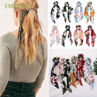 esmeralda moda elástica bandas de pelo accesorios para el cabello scrunchies cola de caballo bufanda pelo cuerda larga cinta flor impresión mujeres niñas lazos de pelo
