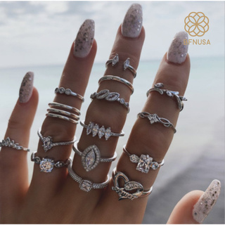 <Ring> 15 piezas/juego de anillos de dedo geométricos de hoja de diamantes de imitación Boho para mujer joyería regalo
