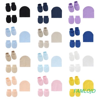 FAMLOJD Baby Infants Anti Scratching Knitted Cotton Gloves+Hat+Foot Cover Set Newborn Face Protection Scratch Mittens Socks Cap