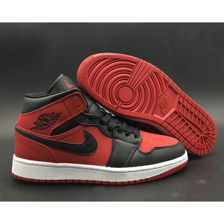 Auténtico En stock Nike air jordan tennis shoes Air Jordan 1 Mid Bred Gym Red/Black-White sports shoes