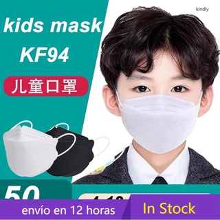 50PCS KF94 cubrebocas para niños 3D Diseño coreano Máscara de 4 capas Blanco y negro kindly