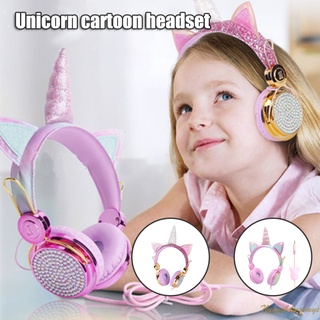 【READY】 Cute Wired Unicorn Headphone With Microphone Girls Daugther Music Stereo Earphone Computer Mobile Phone Gamer Headset