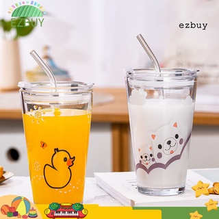 [ey] 1 juego de taza de vidrio de diseño de dibujos animados multifuncional creativo niños desayuno taza de leche para el hogar
