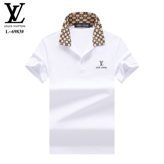 LV Louis Vuitton men formal office black white grey red blue lapel office short-sleeve polo-shirts