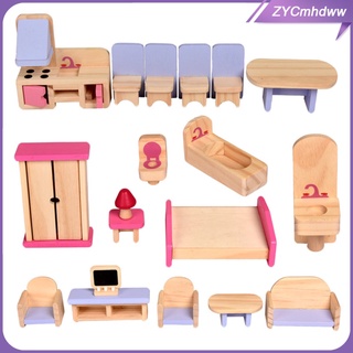 retro 1/12 escala casa de muñecas silla de madera cama kit de muebles para sala de estar decoración de cocina pretender juego de niño suministros de juguete