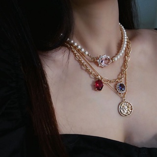 DARON Simple Mujeres Collar Retro Mujer Clavícula Estilo Cadena Geometría Lujo Elegante Exquisito Suéter Joyería De Perlas (7)