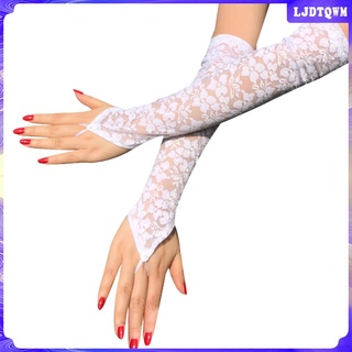guantes de encaje floral para mujer/guantes de encaje largo/protección uv/guantes de encaje sin dedos/longitud de codo/guantes de encaje para boda/opera/fiesta,
