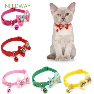 Needway Collar encantador para mascotas, fácil de usar, Collar de gato, Collar de gato, arco, cuadros, gato, campana ajustable para cachorro, gatito, suministros para mascotas, Multicolor