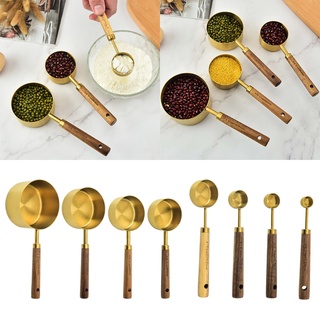 4/8 piezas de acero inoxidable cucharas medidoras tazas mango de madera hogar cocina comedor barra de hornear pastel azúcar conjunto de herramientas