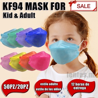 50PCS KF94 cubrebocas para niños 3D Diseño coreano Máscara de 4 capas Blanco y negro LENTES