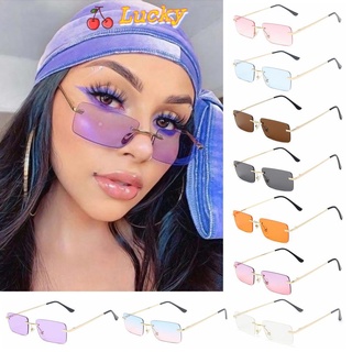 Lucky Luxury Design mujeres Vintage gafas de sol Unisex rectángulo sin montura gafas de sol pequeñas UV400 moda gafas Retro gradiente gafas