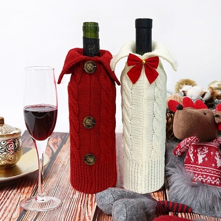2 piezas de navidad botella de vino cubierta bolsas de punto vino suéteres cubierta vestido de navidad cena mesa decoraciones