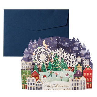 ✿ Feliz navidad tarjetas de invierno ciudad navidad tarjeta de regalo Pop-Up tarjetas de navidad diciembre