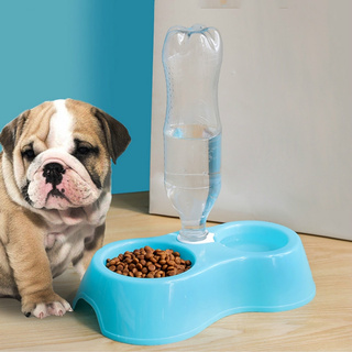 Doble plástico perro gato cachorro mascota tazón antideslizante comida agua plato de alimentación automático dispensador de agua