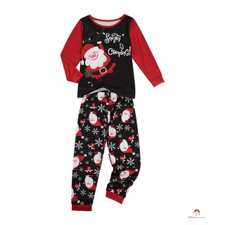 Xzq7-matching Family navidad pijamas, Casual manga larga Santa impresión Tops + pantalones conjunto (3)
