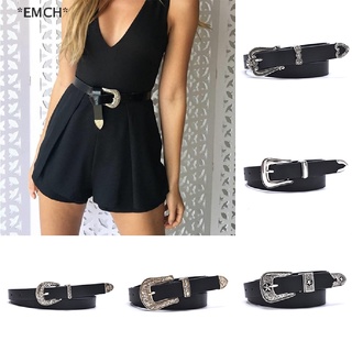 [[EMCH]] Black Leather Belt Women Metal Heart Buckle Waist Belt Vintage Carved Girls Belt [Hot Sell]