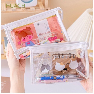 HUACH Cute Pen Pouch Korean Transparent Pencil Bag Portable Fashion Cartoon Printed Stationery Large Capacity Cosmetics Storage Bag