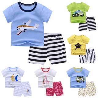 ╭trendywill╮Toddler Child Baby Boys Girls Short Sleeve Cartoon Tops Shirt+Pants Outfits Set