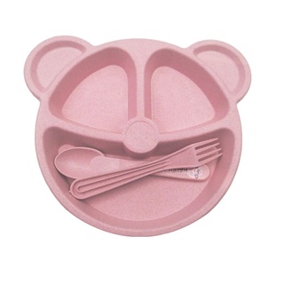 msnas bebé trigo paja tazón+spoon+tenedor alimentación alimentos vajilla de dibujos animados oso niños platos comer vajilla conjunto anti-caliente plato de entrenamiento