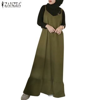 Zanzea mujer moda elegante suelto sin mangas cuello V musulmán Sling todo-partido vestido largo