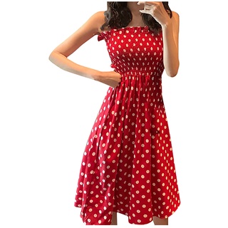 Fashion Women Loose None Sleeve Polka Dot Shoulder Plus Size Casual Dress (3)