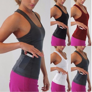 Women's Sweat-absorbent Breathable Sports Vest Portable Phone Bag Sleeveless Vest Solid Color Basic Vest (1)