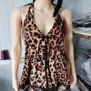 Mujer tallas grandes lencería Sexy arco encaje ribete leopardo mameluco ropa interior