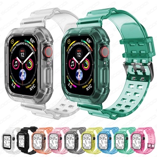 Más Nuevo Clear Band + Caso Para Apple Watch Series 7/6/SE/5/4/3/2/1 Correa Transparente Para iWatch 45 Mm 41 44 42 40 38