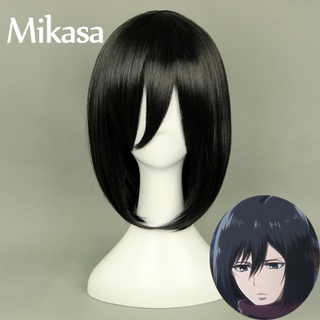 cod ataque en titan mikasa ackerman pelucas cosplay pelucas corto pelo recto pieza negro anime disfraz peluca regalo de halloween