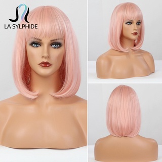 la sylphide peluca sintética corta recta rosa bob con flequillos para mujer pelucas cosplay fiesta resistente fibra de calor