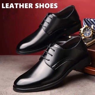 Los hombres de negocios zapatos de cuero Formal zapato de la PU oficina cubierto botas negro marrón zapatos de los hombres Kasut Kasut moda Casual Oxfords cuero de encaje Formal zapatos de vestir (1)