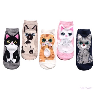 escuchar 5 pares de verano de las mujeres de algodón barco calcetines kawaii lindo gato animal impreso harajuku casual divertido recto corto tobillo hosiery