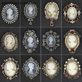New^*^ Crystal Rhinestones Cameo Vintage broches para mujer Queen's Cameo Beauty [sunshine11shop]