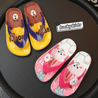 Lindo niños niño de dibujos animados oso zapatillas antideslizantes chanclas zapatos de verano suave suela sandalias