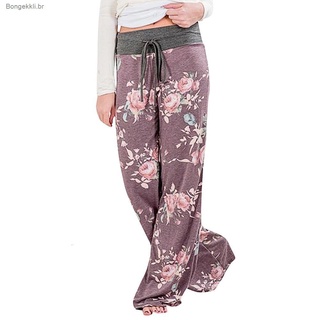 Auténtico En stock [BGK] Large Size Women Summer Floral Print Loose Yoga Wide Leg Trousers Pants