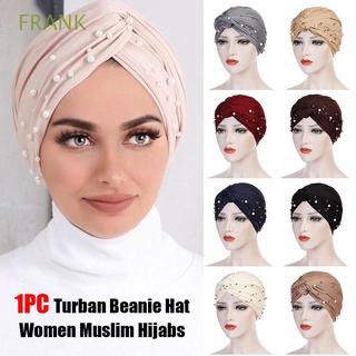 frank nuevo musulmán hiyab cabeza bufanda cáncer quimio gorra mujeres turbante sombrero indio sombrero estiramiento cabeza envoltura perlas pérdida de pelo cubierta/multicolor